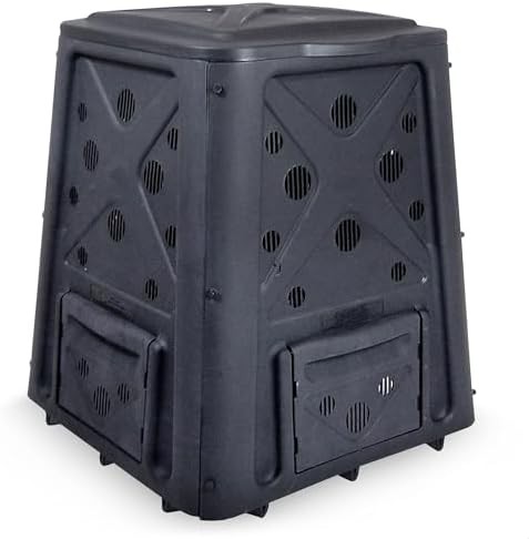 Black outdoor stationary bin with lift lid