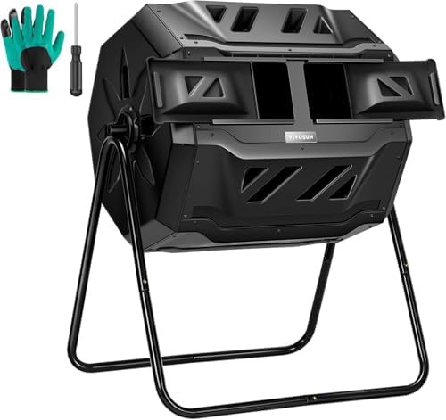 Dual chamber tumbling composter with black doors
