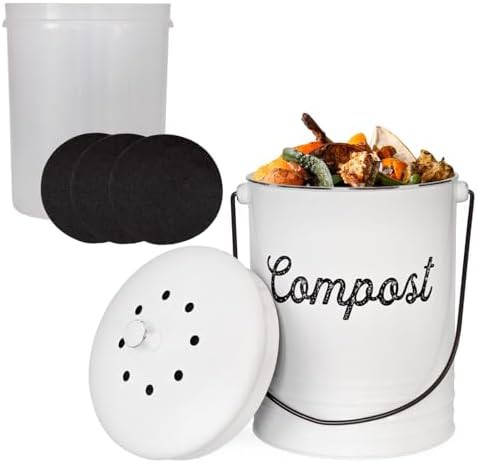 White enamel kitchen countertop compost bucket