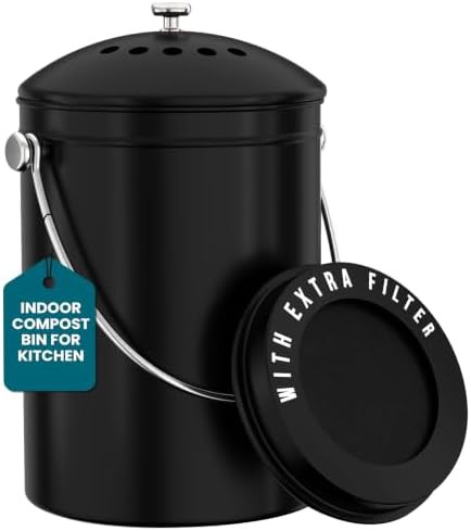 Black stainless steel countertop compost bin