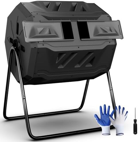 Dual chamber rotating garden compost tumbler