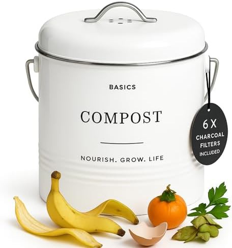 White farmhouse style countertop compost pail