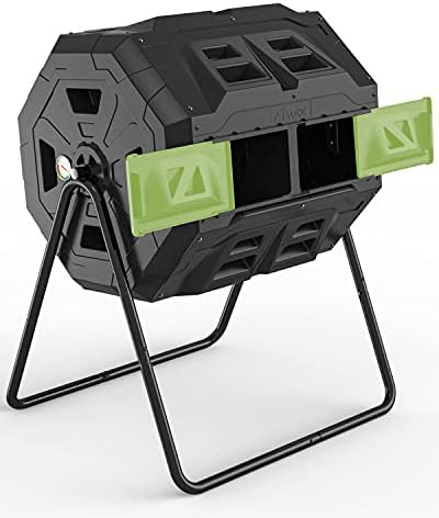 Green dual chamber garden tumbling composter