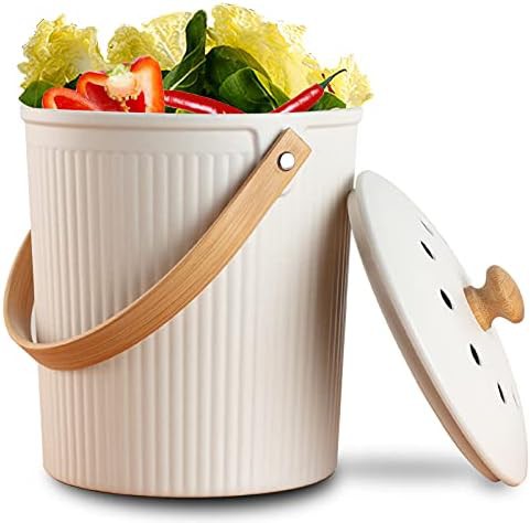 Cream bamboo fiber kitchen compost bucket