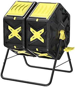 Twin chamber outdoor rotating compost tumbler