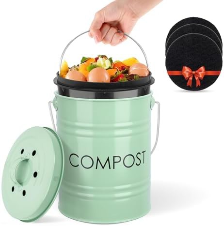 Green small compost container with liner