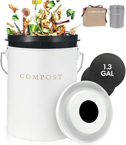 White countertop indoor compost bucket