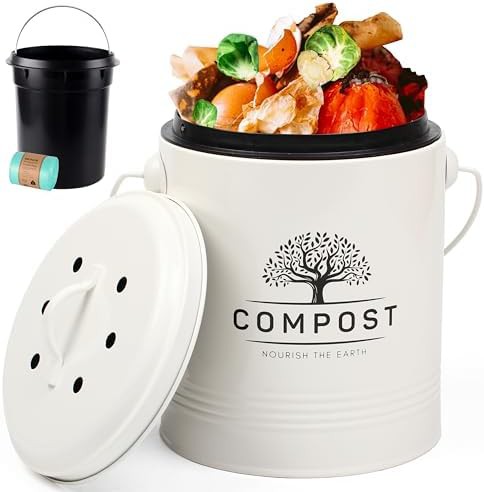 Cream plastic countertop bin with bags