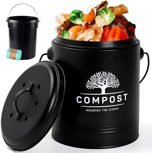 Black plastic countertop bucket with inner liner