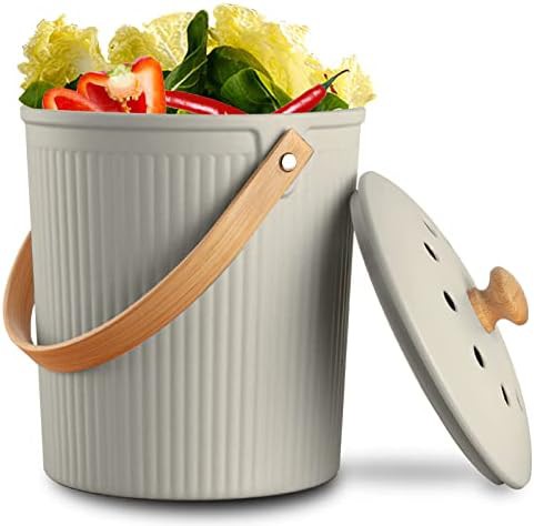 Grey bamboo fiber countertop compost bucket