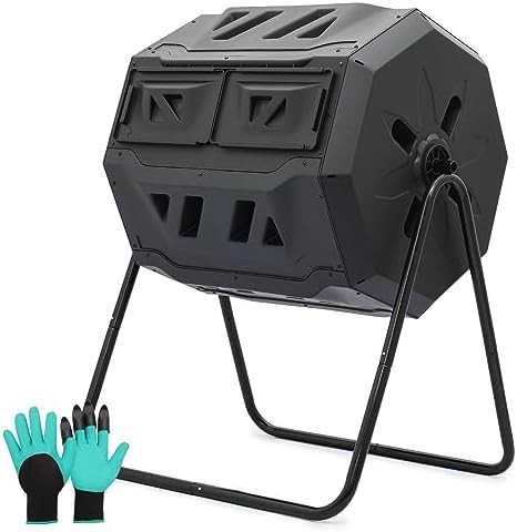 Dual chamber tumbling composter with sliding doors