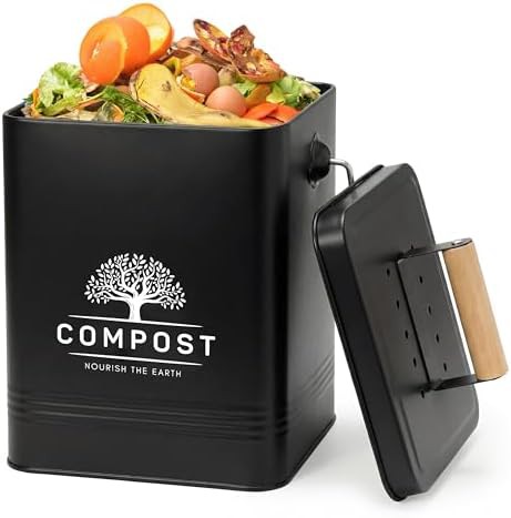 Matte black countertop food waste bin
