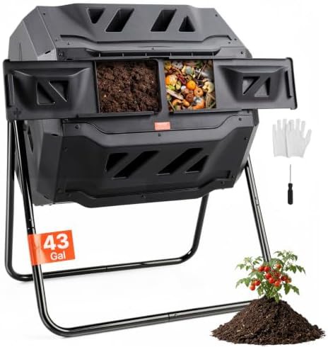 Dual chamber rotating garden composter 43 gallon