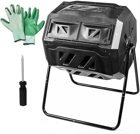 Dual chamber rotating outdoor compost tumbler