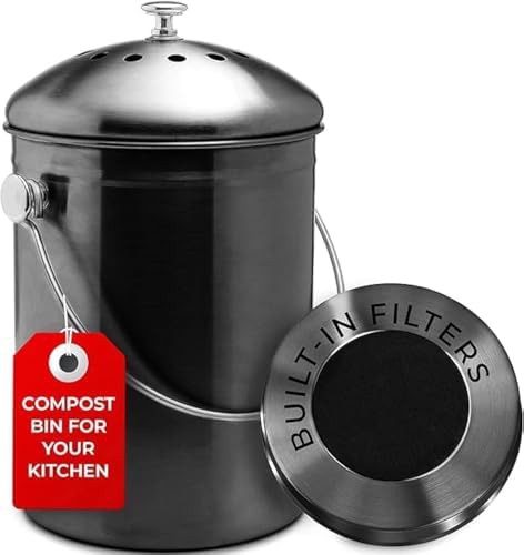 Black countertop compost bin with odor filter