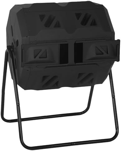 Black dual chamber tumbling outdoor bin