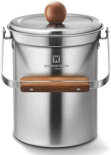 Silver stainless steel kitchen compost bin