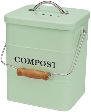 Green stainless steel kitchen compost bin 1Gal