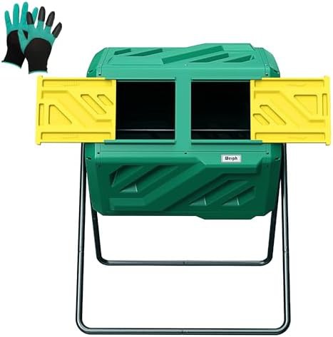 Green dual chamber rotating compost tumbler