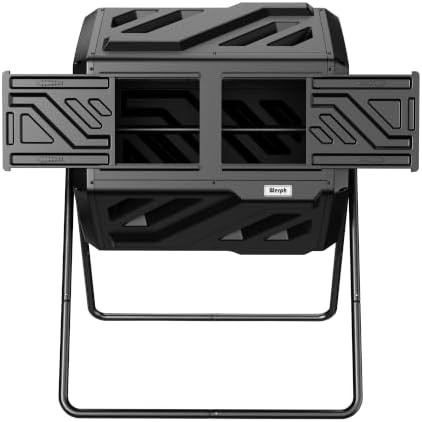 Black dual chamber rotating compost tumbler