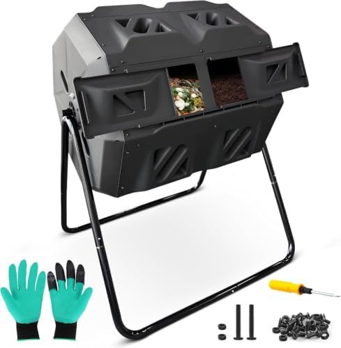 Dual chamber rotating outdoor compost tumbler