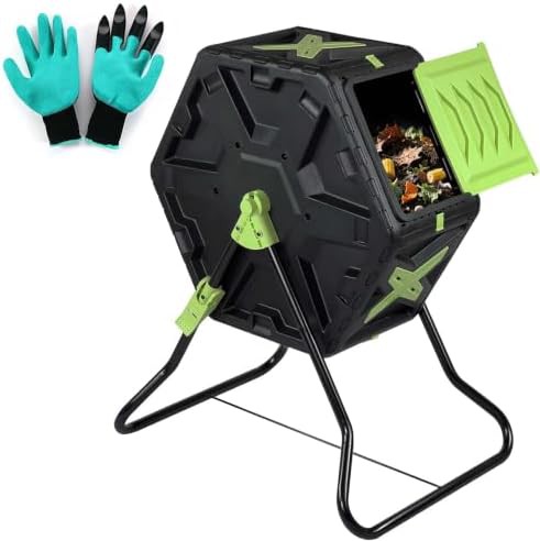 Rotating outdoor garden composting tumbler