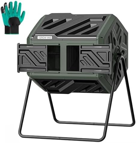 Green dual chamber garden compost tumbler