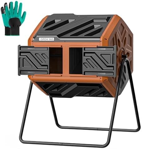Orange dual chamber backyard compost tumbler