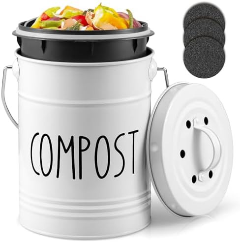 White countertop kitchen compost bucket with liner