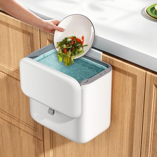 White hanging cabinet door food waste bin