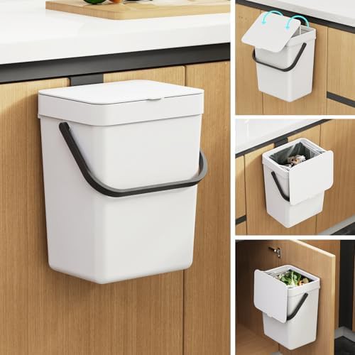 White sliding lid hanging waste basket