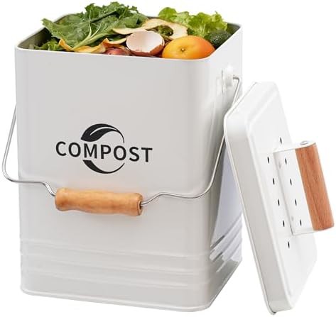 White stationary countertop bin with odor filter