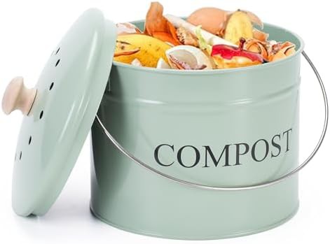 Green countertop compost bucket with charcoal filter