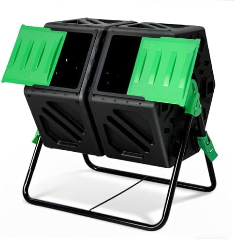 Dual chamber rotating outdoor compost tumbler