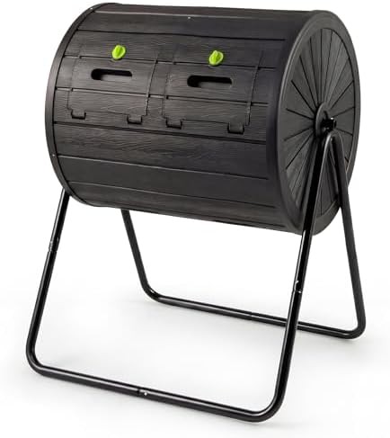 Black dual chamber rotating compost tumbler
