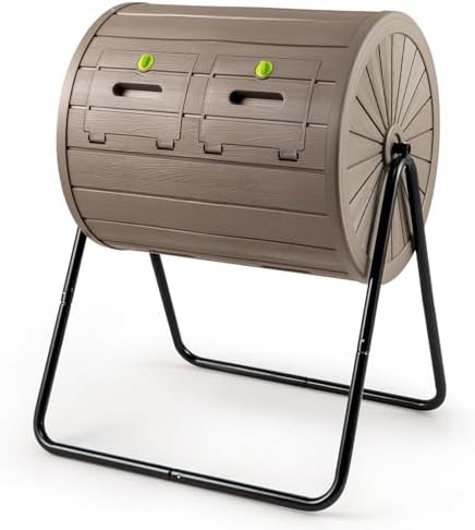 Coffee brown dual chamber compost tumbler