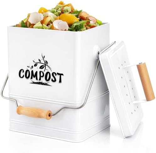 Square white metal kitchen compost bin