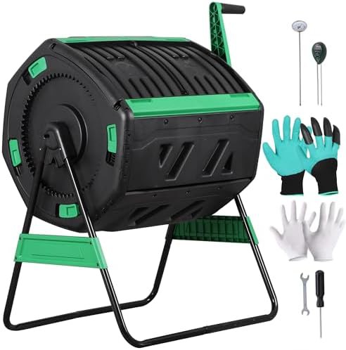 Octagonal dual chamber outdoor compost tumbler