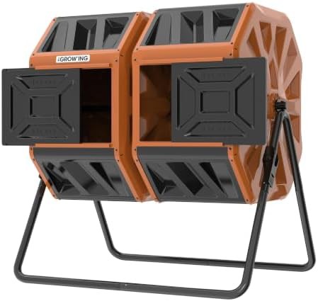 Large orange rotating outdoor compost barrel