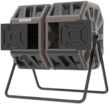 Large brown rotating outdoor compost barrel