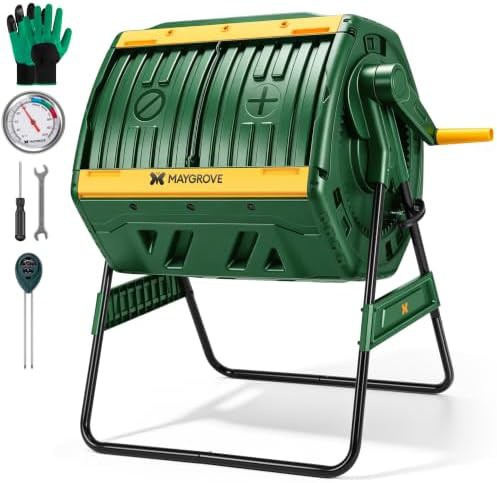 Dual chamber rotating outdoor compost tumbler