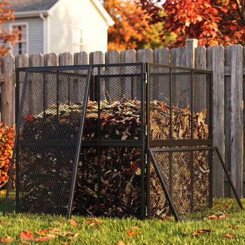 Large black galvanized steel yard bin